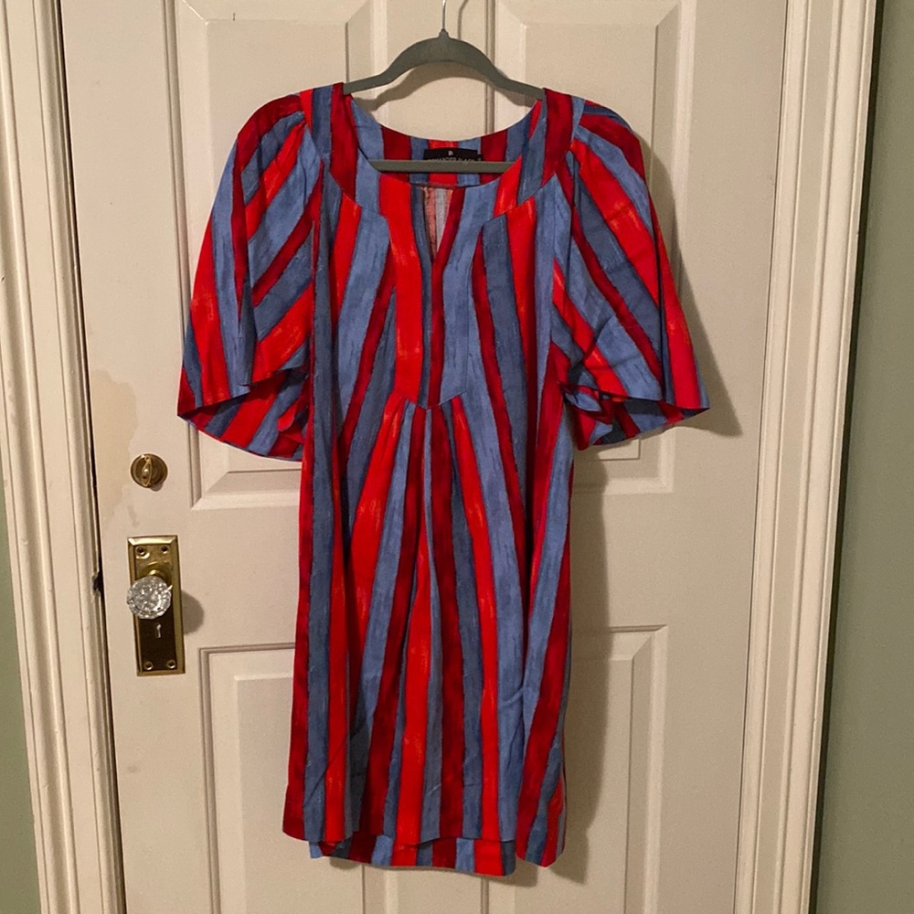 Red and Blue Striped Pomander Place Dress